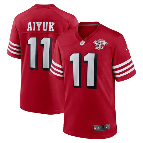 Men's San Francisco 49ers #11 Brandon Aiyuk 2021 Scarlet 75th Anniversary Alternate Football Stitched Game Jersey